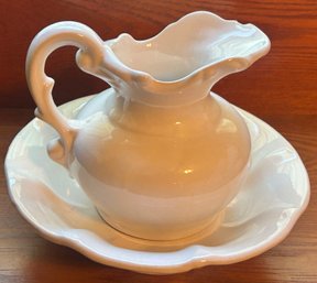 Vintage Smaller Size White Ceramic Wash Bowl & Pitcher 8 X 7' H