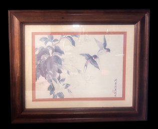 Vintage Asian Themed Bird Print, 24' X 19.5'H
