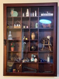 Single Glass Door Wall Display Cabinet Full Of Miniatures - 12 X 2 X 15.5' H