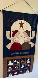 Adorable Winter Snowman Themed Material Wall Hanging 'Cold Winter Noses' - 22.5 X 42'