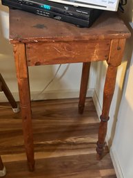 Antique Candle Stand On Turned Legs, Pegged - 16 X 29' H