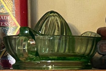 Vintage Green Uranium Glass Juicer - 6 X 3.75' H