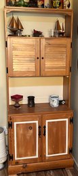 Country Style Wooden 4-Door With Open Shelving Storage Cabinet - 29 X 14 X 72' H