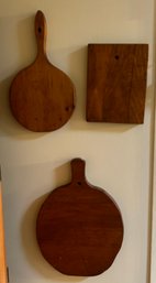 3 Pcs Antique Treenware Wooden Cutting Or Serving Boards - 9.5 X 1 X 13' H