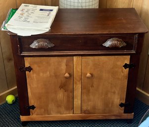 Antique 2-Tone 1 Drawer Over 2-Doors Wash Stand-Doors Have Been Replaced W/ Plywood - 29.25 X 32.25 X 28.25' H