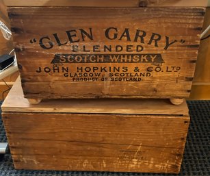 2 Pcs Vintage Wooden Crates, Glen Garry Scotch Whisky, 19 X 12 X 9.5' H & Modoc Pears, Advertising Crates