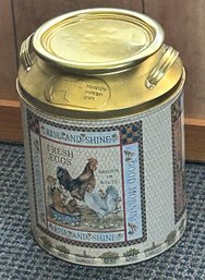 Vintage Milk Can Form Storage Can With Removable Lid, Chicken Themed And Contents - 10 X 14' H