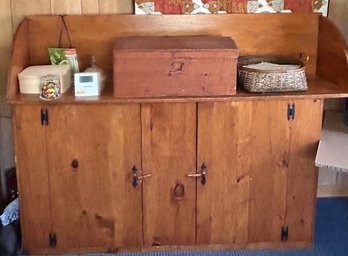 Wonderful Large Vintage Bench Made 2-Door Cabinet With Significant Back Splash & Shelves - 67 X 16 X 49' H