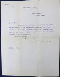 From Collection Of Joseph W. P. Frost - Signed Senate Letter - Oct 9, 1904 By Henry Cabot Lodge Sr.