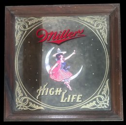 Vintage Framed Miller High Life Beer Advertising Mirror
