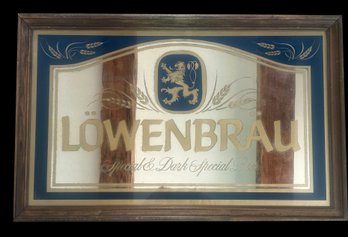 Vintage Framed Lowenbrau Special & Dark Special Beer Advertising Mirror, 32.75' X 20.75'H