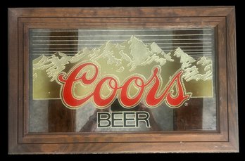 Vintage Framed Coors Beer Advertising Mirror, 27.5' X 17.5'H