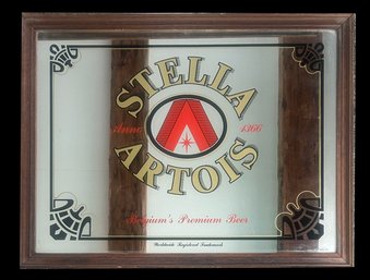Vintage Framed Stella Artois Belgium Premium Beer Advertising Mirror, 26' X 19-7/8'H