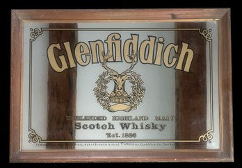 Vintage Framed Glenfiddich Unblended Highland Malt Scotch Whiskey Advertising Mirror, 26.25' X 18.25'H