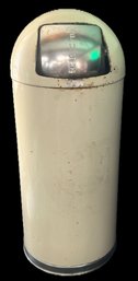 Vintage Bullet Shaped Push Lid Trash Receptacle With Inside Can, 14' Diam. X 36'H