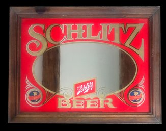 Vintage Framed Schlitz Beer Advertising Mirror, 26.75' X 20.75'H