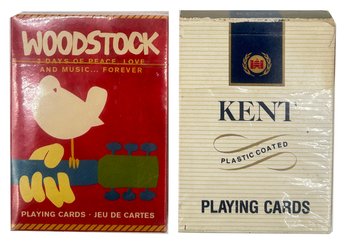 2 Vintage Packs Playing Cards, Unopened Woodstock And Opened Kent Cigarettes