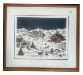 1989 Framed Signed Ltd Ed 207/1500 Linda Nelson Stocks Lithograph 'Winter's Eve', 24.5' X 21.5'