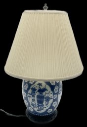 Vintage Chinese Blue & White Porcelain Jar Made Into Lamp, 16' Diam. X 23'H