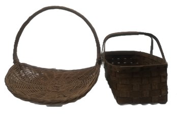 2 Pcs Vintage Woven Basket, Flower And Split Ash With Double Swing Handles, 15.75' X 10.5' X 10.5'H