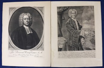 Two Early Engravings By  Peter Pelham (16971751) Of Rev. Henry Caner & William Shirley, Governor Of Mass Bay