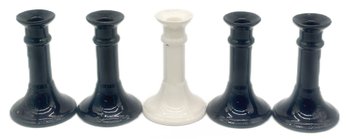 5 Pcs Vintage Norcrest Ceramic Single Candlestick Holders, 4-Black And 1-White, 6'H