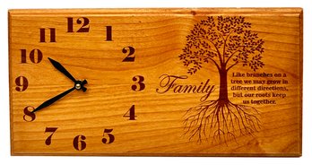 Rectangular Wooden Wall Clock With Family Saying, 14' X 7-1/8'H, Battery Operated (not Tested)