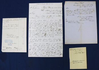 Group Of Four Documents 1845 - 1883 From Portsmouth Naval Shipyard