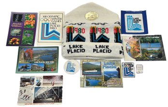 1980 Lake Placid Olympics Memorabilia. Hat, Pin, Patches, Postcards And More