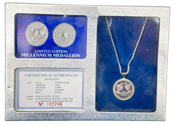 .999 Silver Limited Edition Millennium Medallion On .925 Chain, With Cert Of Authenticity No. 012706