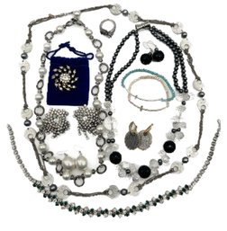 Costume Jewelry - Rhinestone Necklace & Earrings, Coro Gold Pin, Chunky Necklaces & More