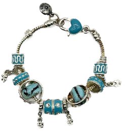 Pandora Charm Bracelet With Charms & Beads, Blue & White & Silver, 7-7/8'L