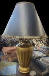 Gold Lamp With Black Beaded Fringe Shade, 18' Diam (Shade) X 29'H