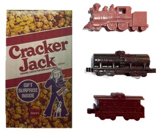 Three Vintage 1950s Cracker Jack Prizes: Train Locomotive With Coal Car, Oil Tanker, Caboose