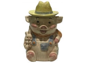 Treasure Craft Ceramic Farmer Pig & Bunny Cookie Jar