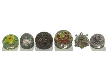 6 Millefiori Glass Paperweights