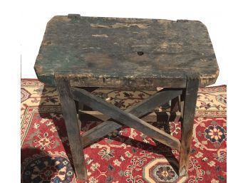 Vintage Utility Stool With Green Paint