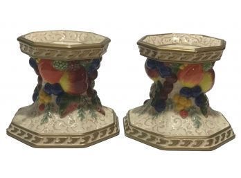 Pair Fitz & Floyd Classics Ceramic Fruit Candlesticks