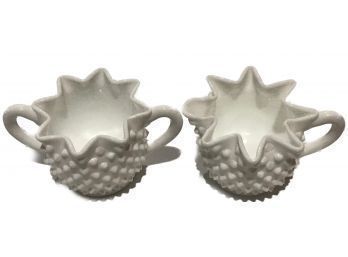 Vintage Ruffled Hobnail Milk Glass Creamer & Sugar