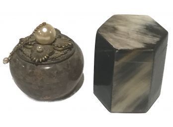 Markz 10 First Edition Carved Soapstone Trinket Box And Bone Box