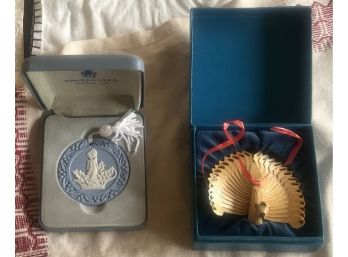 2 Pcs Vintage Christmas Ornaments In Boxes, Including Wedgwood