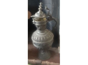 Antique Silver Plate Or Pewter Ewer Lidded Pitcher