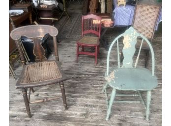 4 Pcs Antique Chairs, Each Different, Rocker Needs New Caning