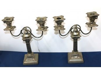 2 Pcs Antique Twist Candlestick Holders, Marked '800' Silver, Pair Double  Coverts To Single, 11.25'H