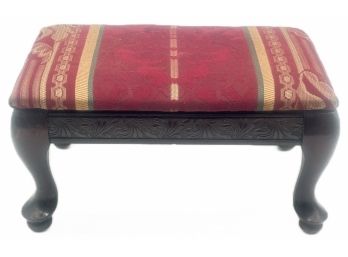Small Mahogany Footstool With Pressed Side Designs, 14.5' X 9.5' X 8'H