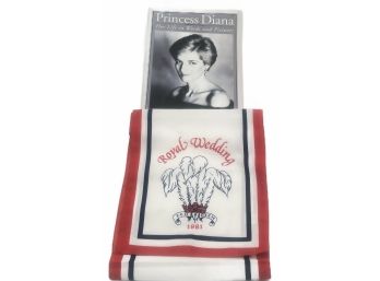 Vintage Princess Diana Magazine 'Her Life In Words & Pictures' And Red, White & Blue 1981 Wedding Scarf, 9.75'
