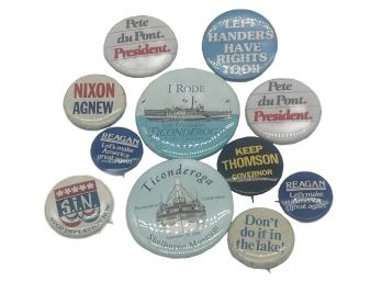 11 Pcs Group Vintage Button Pins, Mostly Political