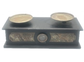 Antique Set Of Black Marble Balance Scales, 20.5' X 8.75' X 8'H