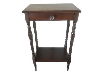 Single Drawer Candle Stand On Turned Legs With Lower Shelf, 17.5' X 12' X 28'H