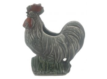 Vintage McCoy Gray Rooster Vase With Cold Painted Comb, 6.5' X 2.75' X 7.25'H